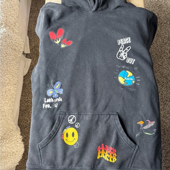 PACSUN Faded Black Sweatshirt Happy Dreamer Hoodie Sweatshirt SIZE Large - Picture 2 of 3